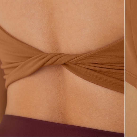 HALARA Double Straps Rust BrownBackless Twisted Cropped Yoga Sports Bra Tank Top - Picture 7 of 9